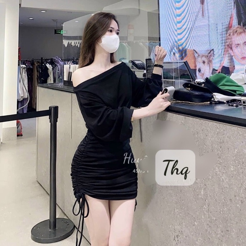 Đầm trễ vai rút dây chất dày dặn L1