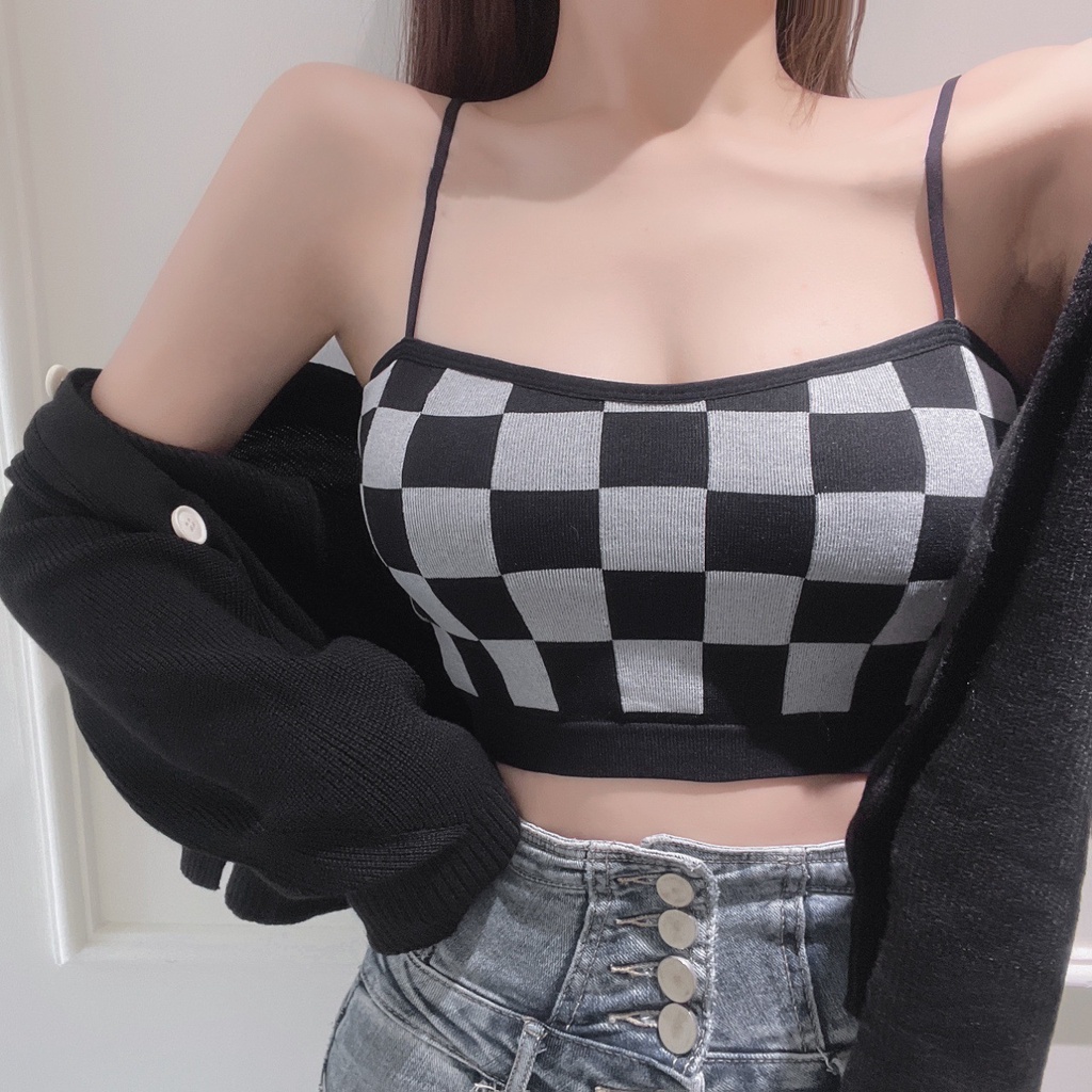 Áo hai dây IELGY ôm ngực kẻ sọc caro