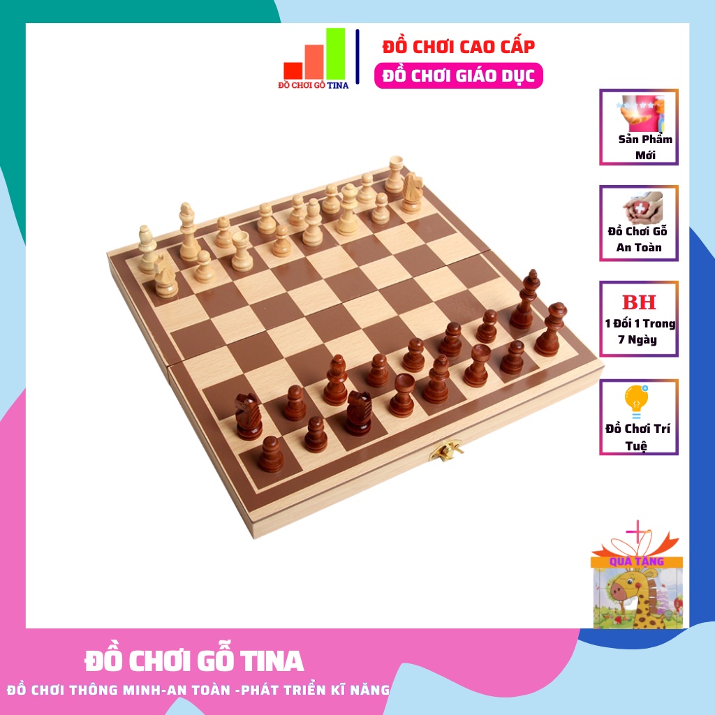 Đồ Chơi Thông Minh Bộ Cờ Vua Bằng Gỗ Hộp Đựng Kiêm Bàn Vivitoys Đồ Chơi Gỗ Thông Minh Tina Giúp Bé Phát Triển Trí Tuệ