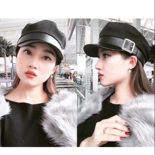 Mũ dạ beret khuy vuông Hàn xèng siêu đẹp (lót mũ)
