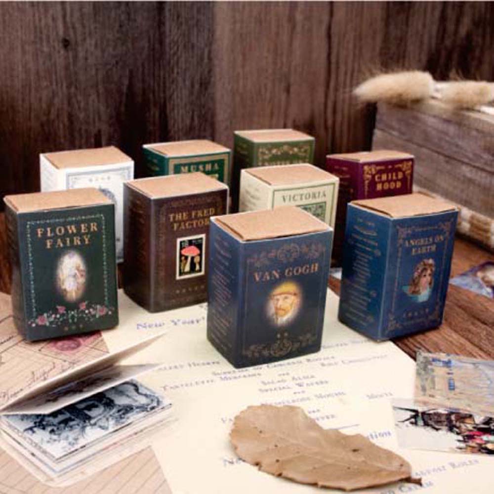 Hộp 100 Nhãn Dán Trang Trí Phong Cách Vintage