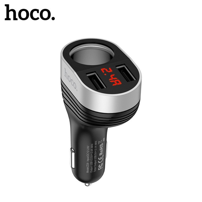 Tẩu sạc điện thoại trên ô tô Hoco Z29 cao cấp sạc nhanh 2.4A có 2 cổng sạc USB