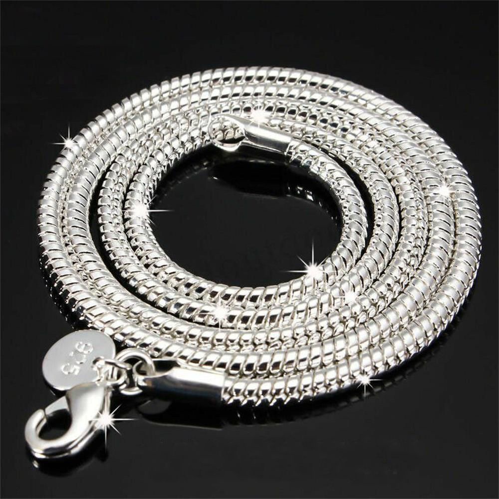 Vòng cổ mạ bạc 925 chuỗi dây rắn 16/ 18/ 20/ 22/ 24 inch thời trang cho nam và nữ