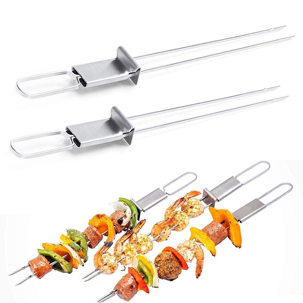 Xiên Nướng Bbq Bằng Thép Không Gỉ Chống Bỏng Kèm Thanh Trượt Tiện Dụng
