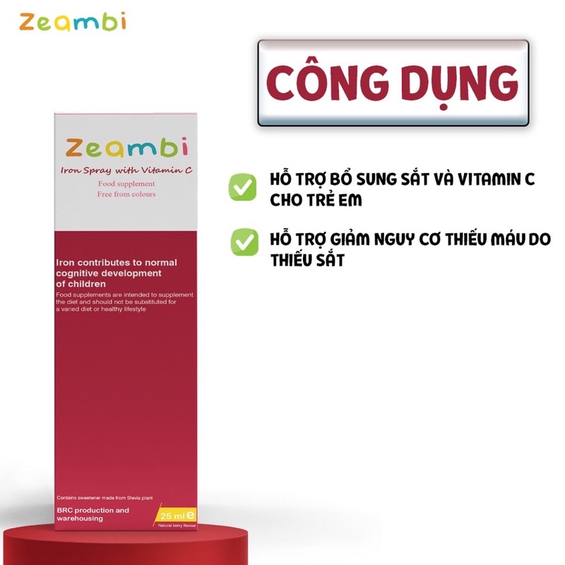 [Ship Nhanh] Sắt Zeambi Dạng Xịt 25ml Từ Anh Quốc cho Trẻ sơ sinh, Trẻ nhỏ,  Người Lớn và Phụ Nữ có Thai, Cho con bú