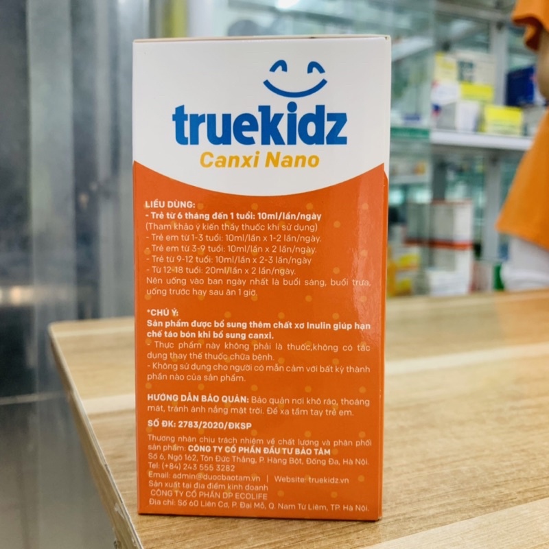 Truekidz Canxi Nano - Bổ Sung Canxi Cho Trẻ Còi Xương Rụng Tóc 20ống *10ml
