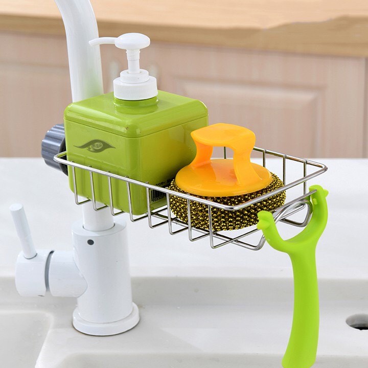 Giá kệ treo bồn rửa bát inox 304 cao cấp kèm thanh treo khăn có hộp