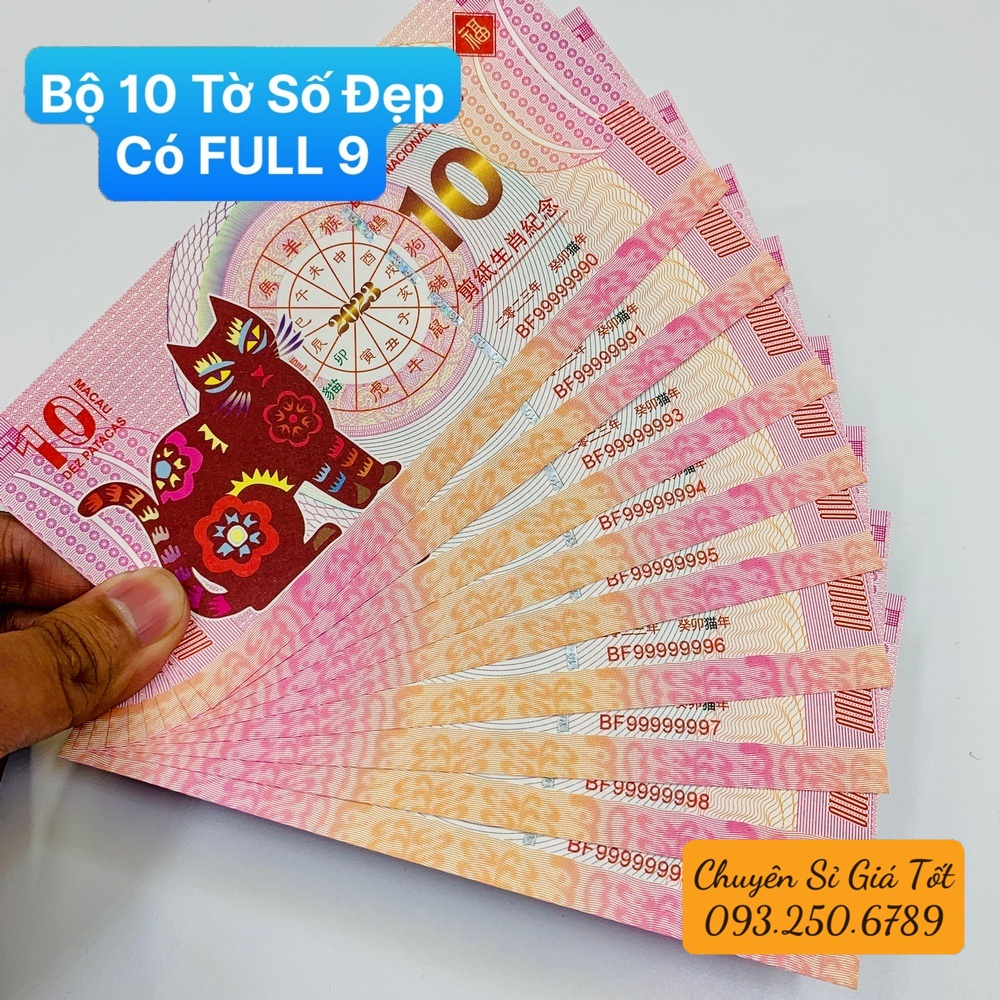 ⭐SỐ ĐẸP⭐ BỘ 10 TỜ Tiền hình con mèo Macao 10 patacas phong thủy cùng bao lì xì, Quà Tết 2023