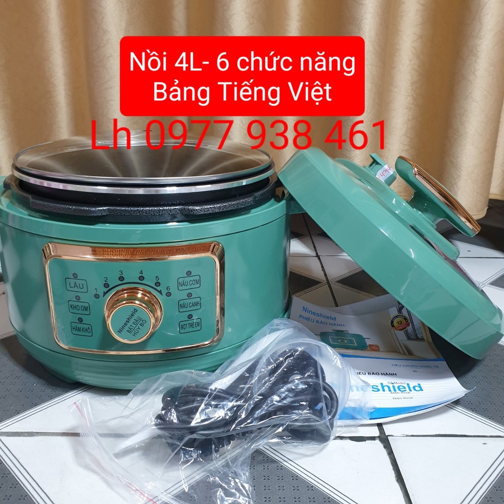 Nồi hầm đa năng thông minh Nineshield KB618 dung tích 4L, Nồi áp suất điện cao cấp chính hãng BH 12 tháng