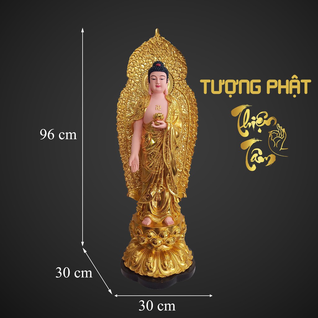 Tượng Phật A Di Đà cao 80cm – Đứng – Có Hào Quang – Màu Vàng (Mẫu Đài Loan) 017VD-PDD