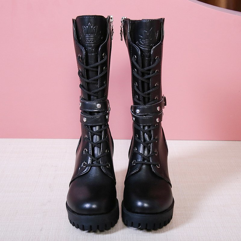 Giày bốt cao gót thời trang nữ đi xe máy màu đen ngầu có dây kéo tiện dụng