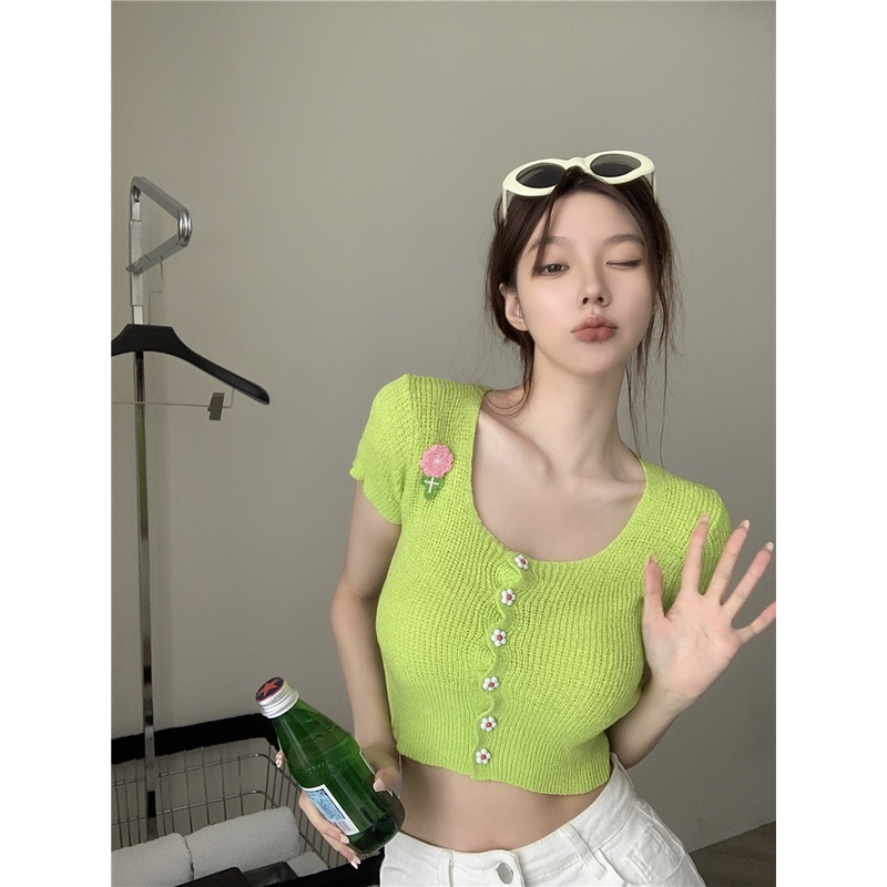 Áo Cardigan Ngắn Tay Cổ Vuông Phong Cách Hàn Quốc Thời Trang Cho Nữ