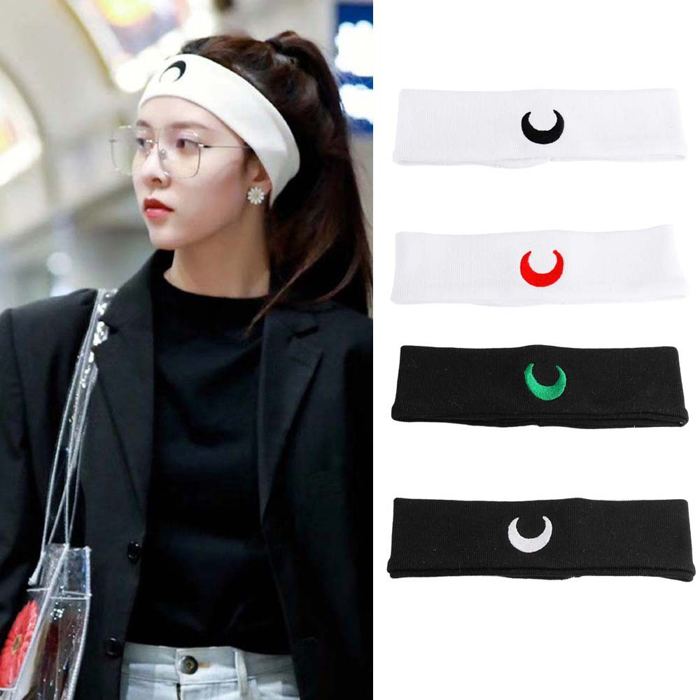 Băng Đô Dệt Kim Mềm Co Giãn Thêu Hình Mặt Trăng Phong Cách Thể Thao Độc Đáo Cho Nữ