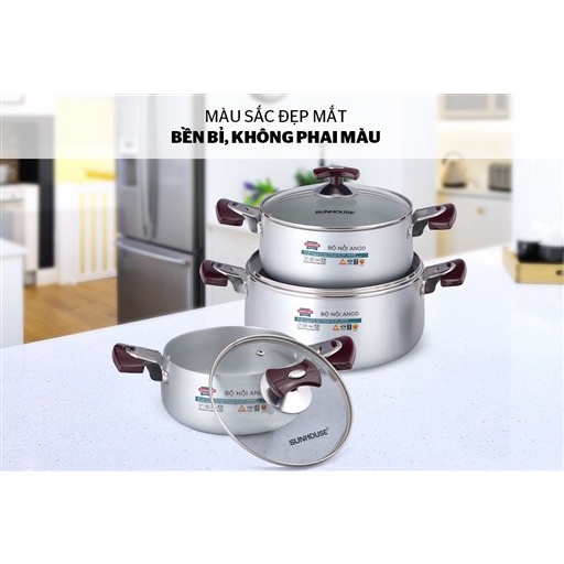 Bộ nồi anod 3 món SUNHOUSE SH8833EB - Hàng chính hãng