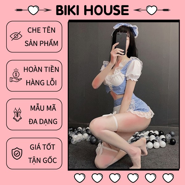 Đồ ngủ cosplay hầu gái sexy váy ngủ nàng hầu Anime họa tiết caro xanh trắng gợi cảm BIKIHOUSE N772 - HCM - Ship Hỏa Tốc