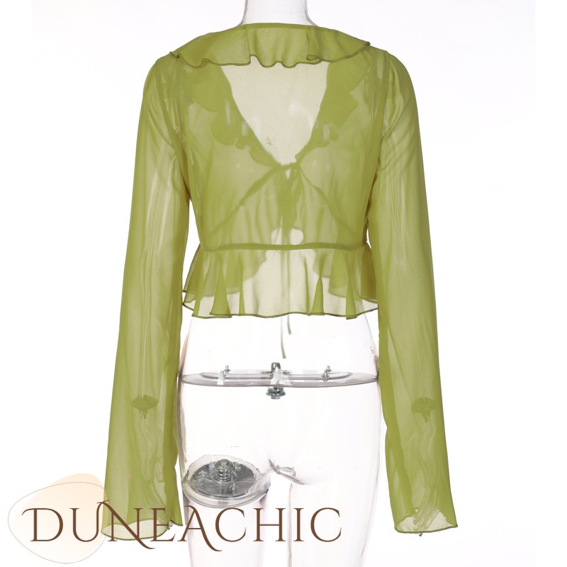 DUNEA Áo Kiểu Tay Dài Cổ Chữ V Thắt Nơ Thời Trang Cho Nữ