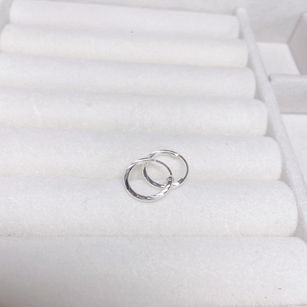 Bông tai bạc tròn phay sáng đường kính 12mm chốt cài chắc chắn TleeJewelry B0373