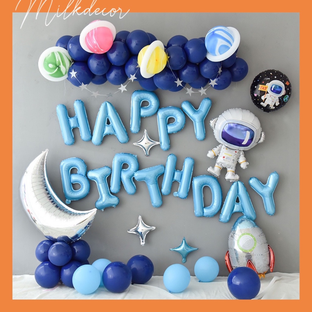 {Tặng Bơm Tay Xịn} Set bóng bay trang trí sinh nhật phi hành gia GP01 Màu xanh
