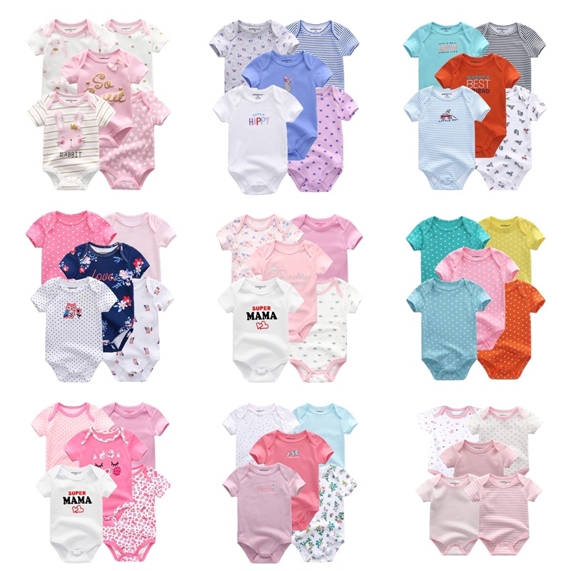 Set 5 bộ đồ ngủ tay ngắn vải cotton thoáng khí thời trang mùa hè dành cho bé sơ sinh 0-12 tháng tuổi