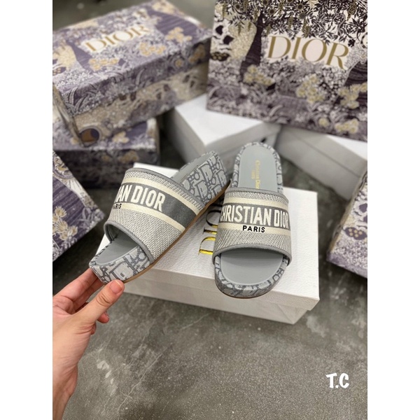 Dép dior quai dệt độn đế bánh mì