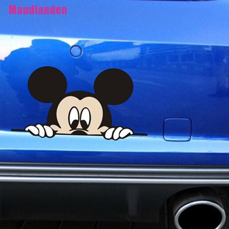 1 Sticker Dán Kính Chiếu Hậu Xe Hơi Hình Chuột Mickey Đáng Yêu 14x8cm