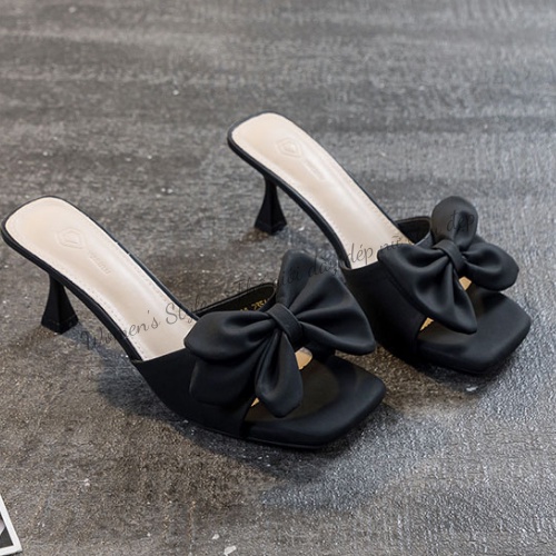 Guốc cao gót thắt nơ 7 phân, giày cao gót có nơ thời trang Womenstyle 2 màu Đen, Trắng chuẩn size 35-39 mã TD01