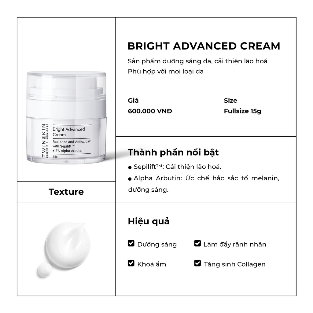 Bright Advanced Twins Skin Cream – Kem Dưỡng Sáng Da, Cải Thiện Lão Hoá