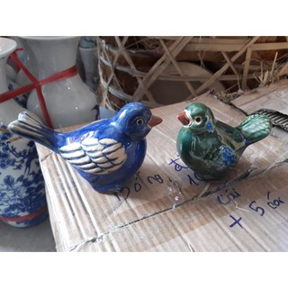 Tượng gốm chim sẻ xanh ngọc