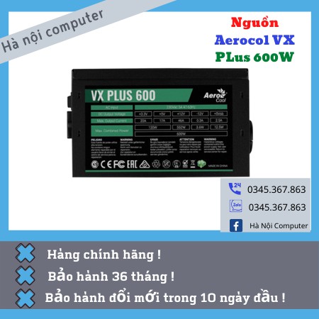Nguồn Aercool 600W VX PLUS 500 230V N-PFC