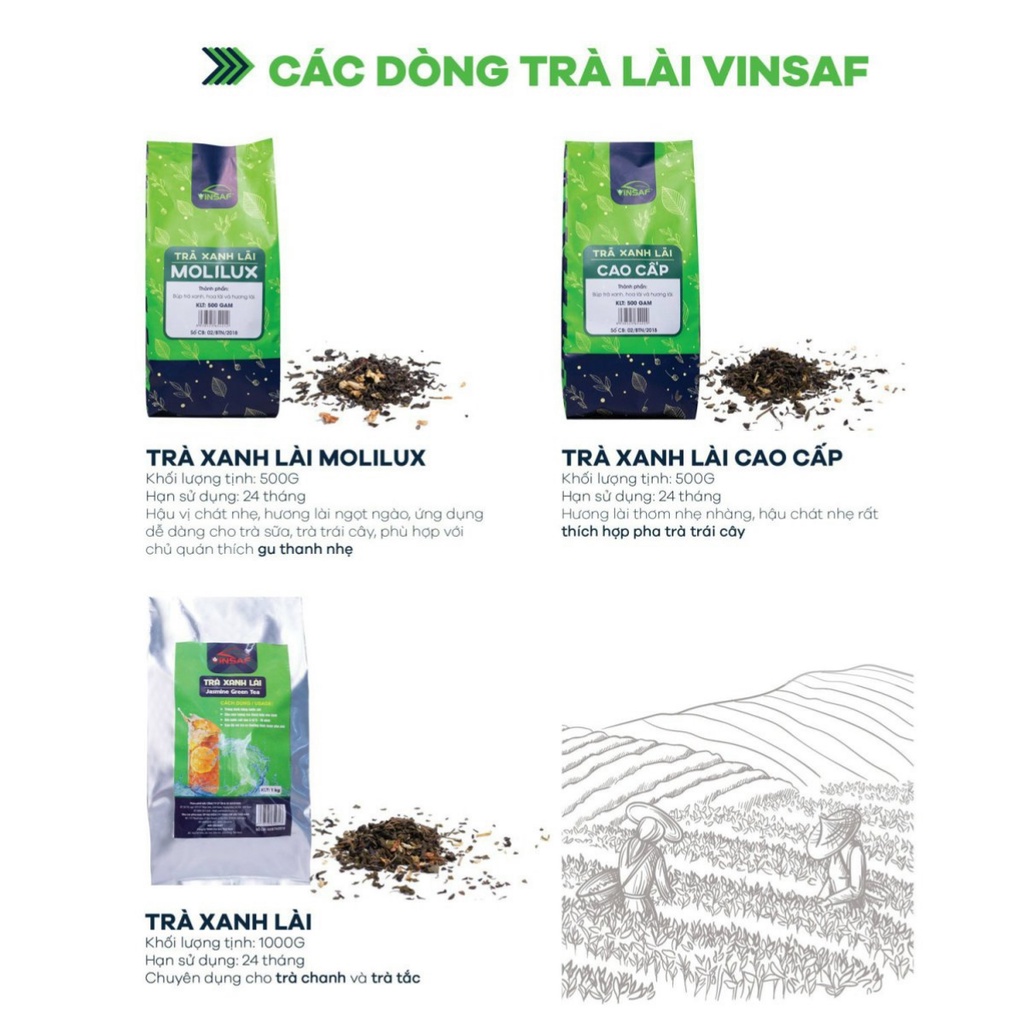 (CHÍNH HÃNG CAO CẤP) TRÀ XANH HOA NHÀI ĐẶC BIỆT MOLILUX- VINSAF THƠM DỊU HẬU NGỌT- GÓI 500gram