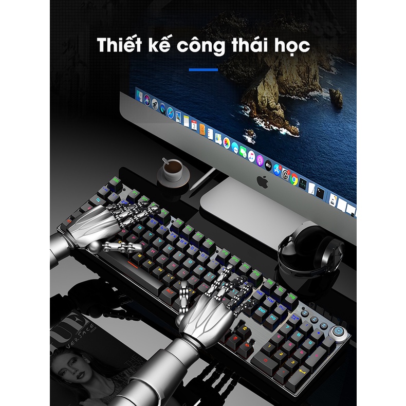 Bàn phím cơ Gaming Leaven K990 LED RGB chống nước chống bụi Blue Switch