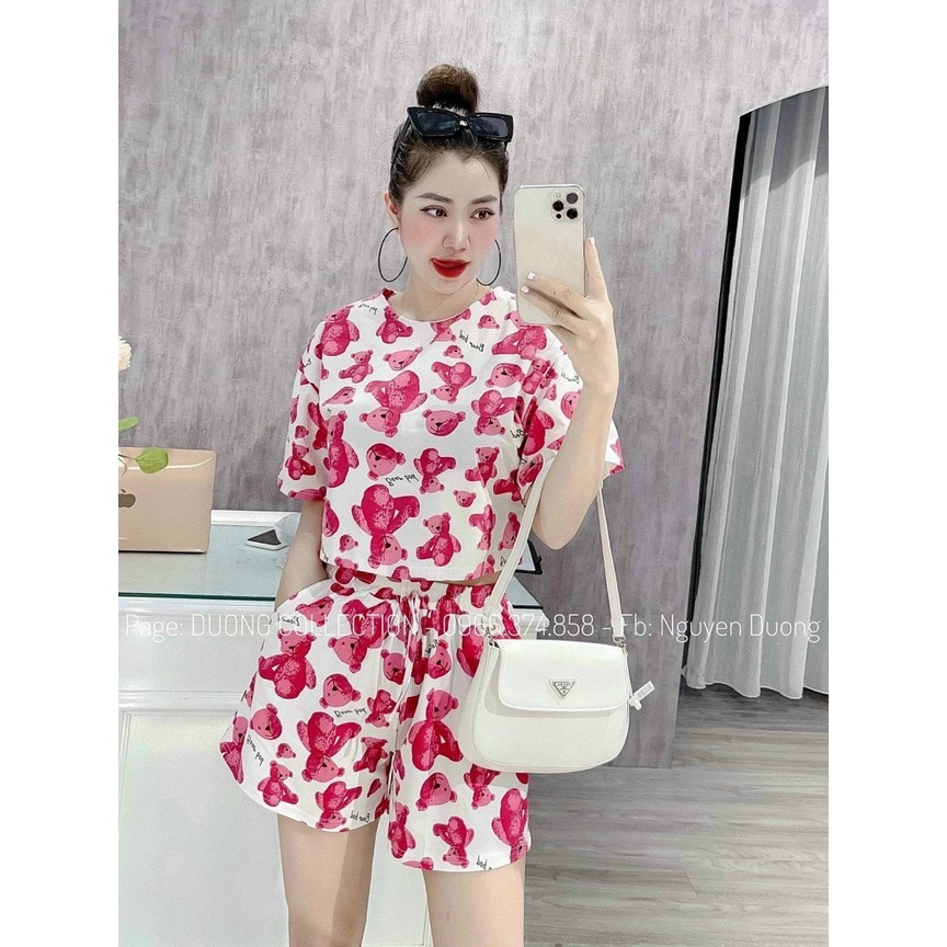 sét bộ gấu áo tay ngắn cổ tròn quần đùi ống rộng chất voan lụa dày dặn mặc nhà thoáng mát 🌸❤️⭐️😜❤️🌸kv099