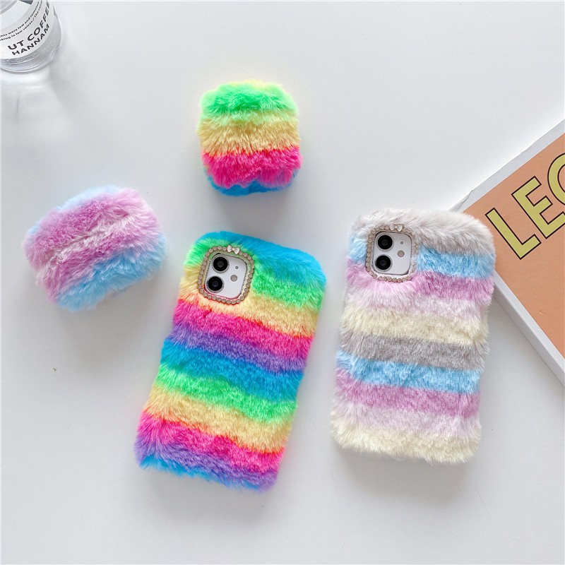 Ốp điện thoại mềm phối lông nhiều màu dễ thương cho Samsung A10 A30 A40 A20 A50 A60 M40 A70 A80 A90 A20E A9S A8 A9 stra A30S A70S