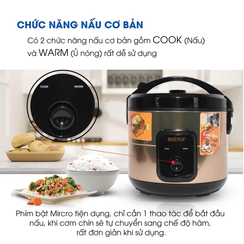 [Mã ELHADEV giảm 4% đơn 300K] Nồi Cơm Điện MATIKA 1.8L MTK-RC1892