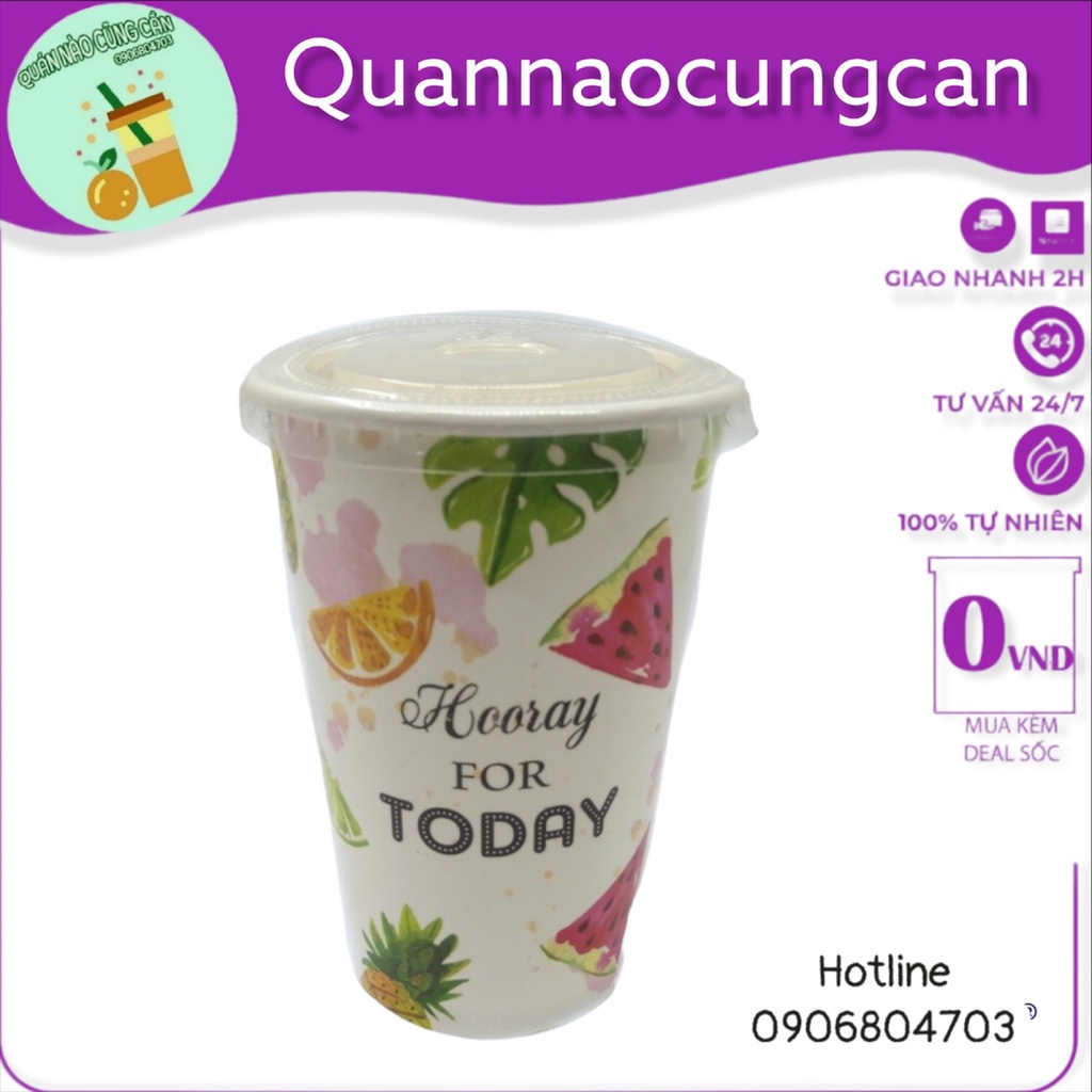 50 Ly giấy đựng cafe 16oz ~ 450ml giữ nhiệt in hình nắp trong suốt thân thiện môi trường - Quán nào cũng cần