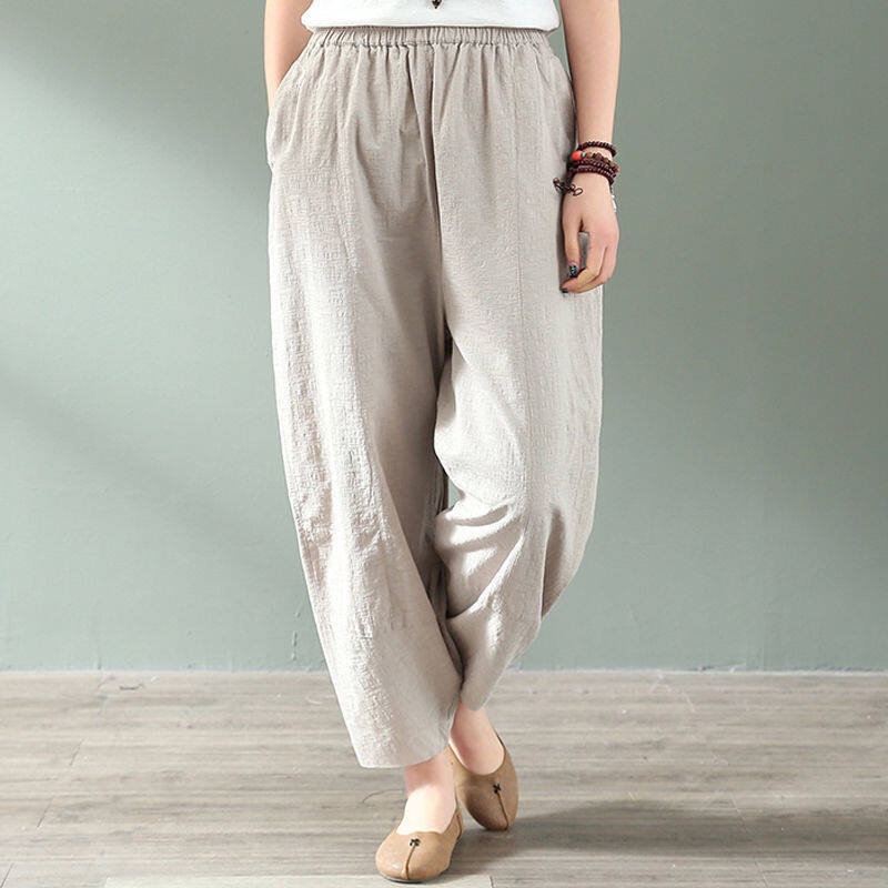 Quần ống rộng Bằng cotton Lanh Mùa Hè Mới Dành Cho Nữ