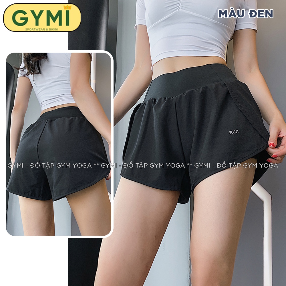 Quần tập gym yoga nữ 2 lớp GYMI QS09 dáng đùi short boxer thể thao chất vải thun lạnh kèm túi đựng điện thoại