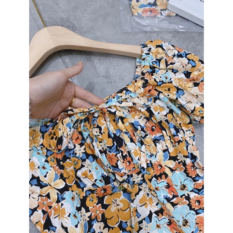 [Hàng Chuẩn] Váy Hoa Vàng Cổ Vuông Body, Đầm Hoa Tay Cộc Dáng Ôm Có Ảnh Thật Kèm Video | BigBuy360 - bigbuy360.vn