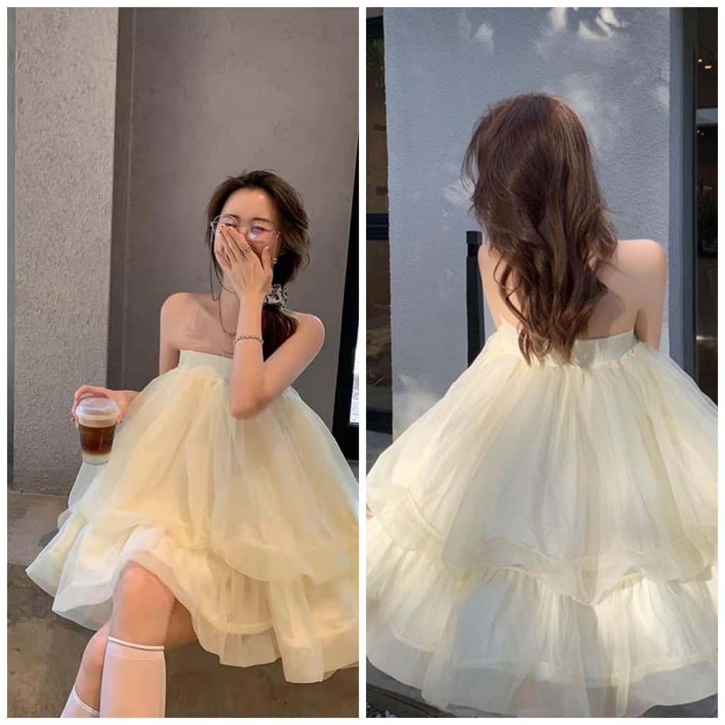 Đầm quây ngực vàng bơ xinh xắn DG 4289