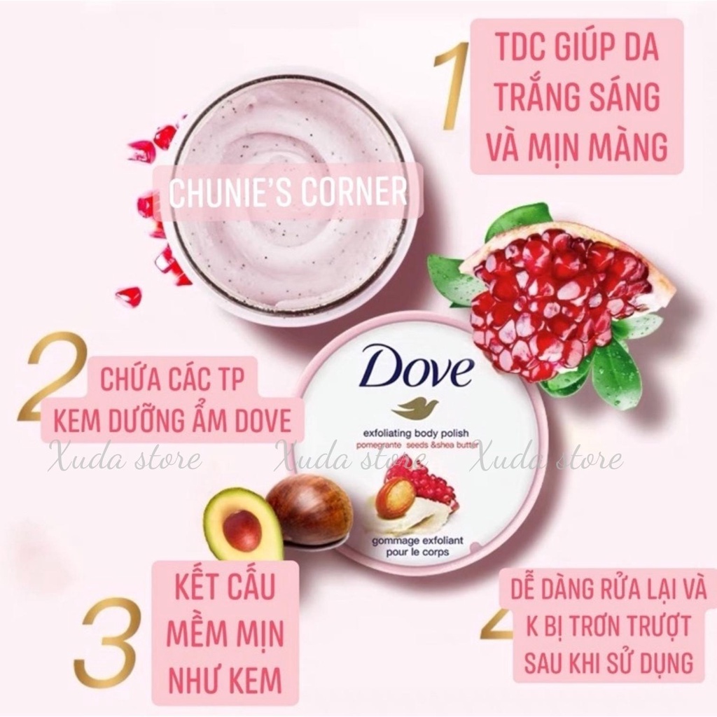 Tẩy Da Chết Xudastore Tẩy Da Chết Dove Exfoliating Body Scrub Creme-Dusch-Peeling 225ml bản Đức