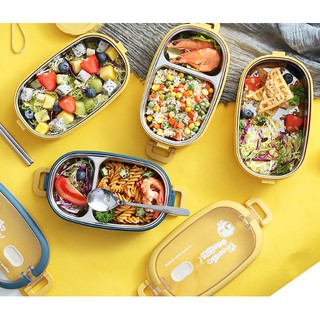 Hộp cơm văn phòng 2 tầng inox có quai xách tiện dụng, dùng được trong lò vi sóng