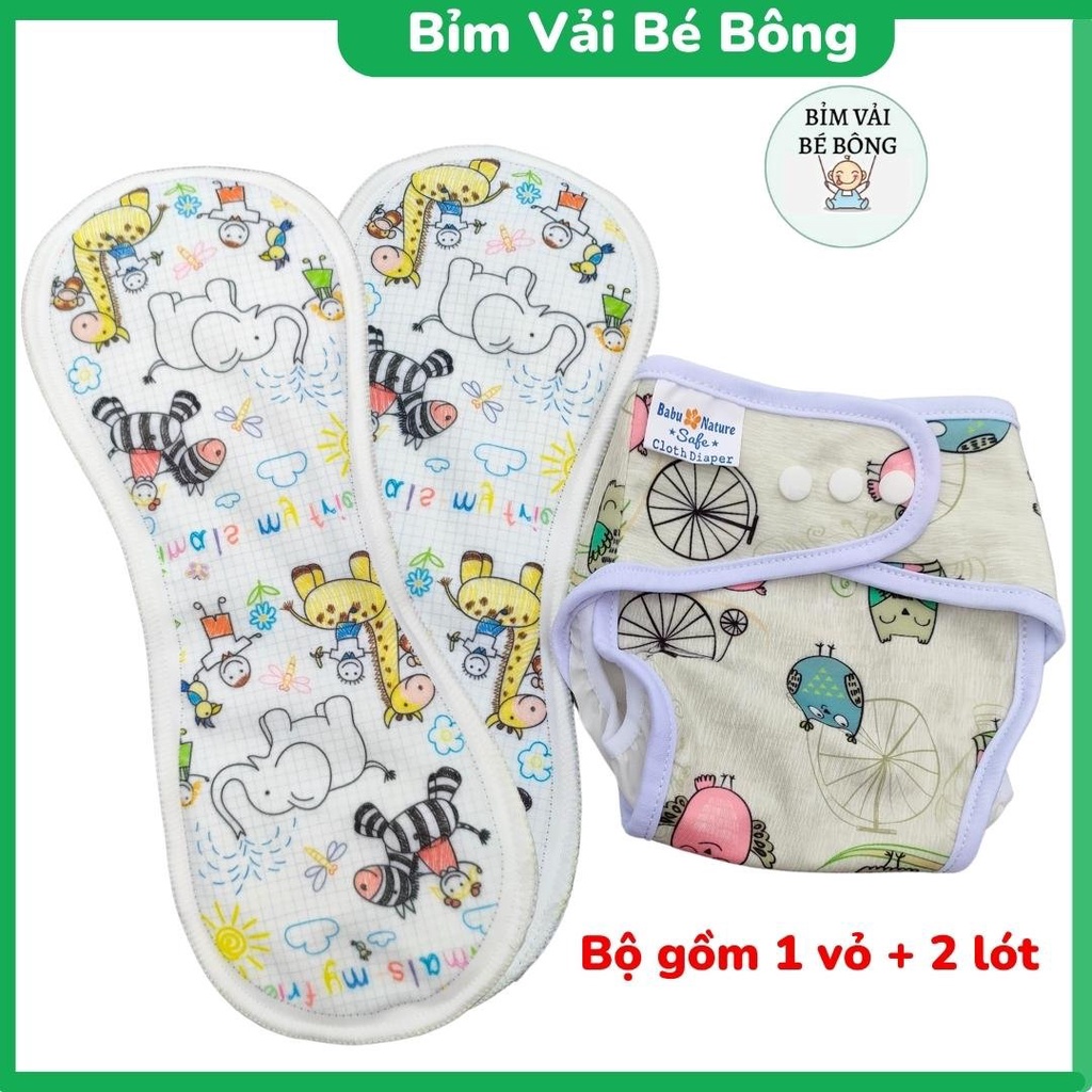 [ƯU ĐÃI] - [5 QUẦN+10 LÓT] Combo 5 Bộ Bỉm Vải Babu Nature Chống Hăm, Chống Tràn Cho Bé - Size M,L