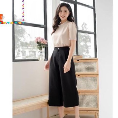Quần Ống Rộng Dáng Lửng Vải Tuyết Mưa