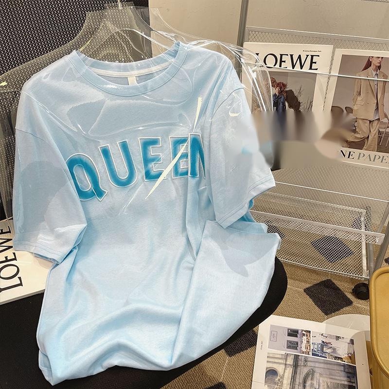 Áo Thun Ngắn Tay Dáng Rộng Thêu Họa Tiết Trẻ Trung Dễ Phối Đồ Thời Trang Mùa Hè Cho Nữ