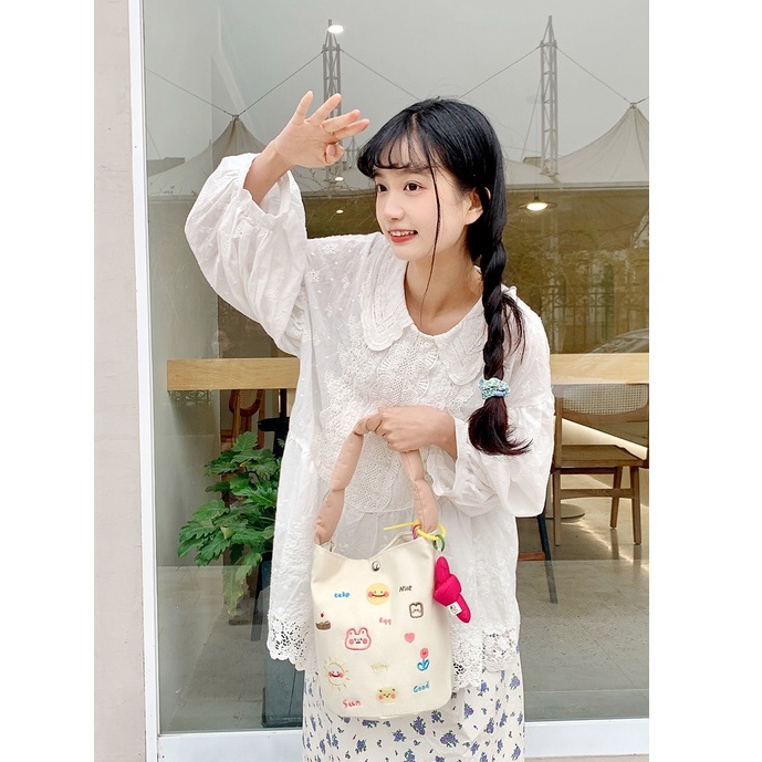 Túi xách ENVIROSAX bằng canvas thêu họa tiết đẹp mắt dùng đựng hộp cơm trưa