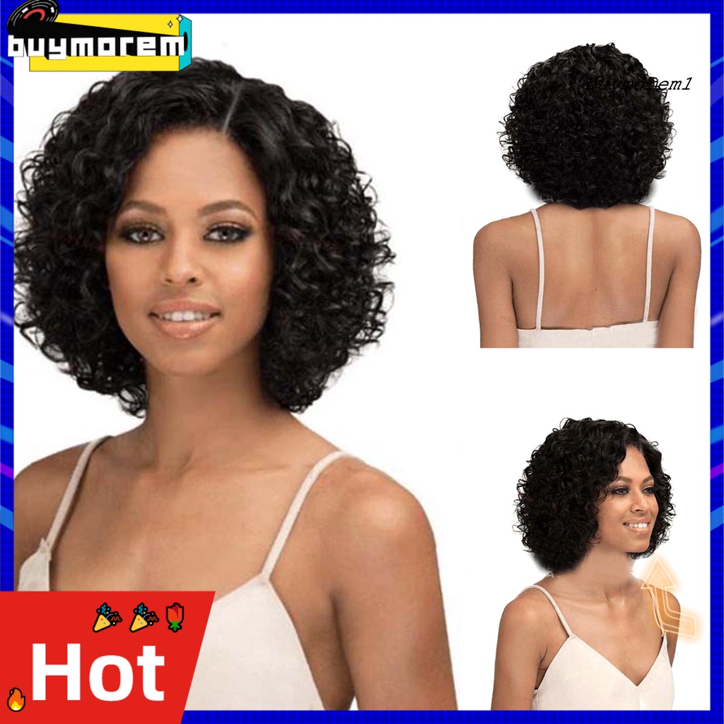 BUYME Women Heat Resistant Short Water Wave Curly Side Parted Cosplay Party Hair Wig