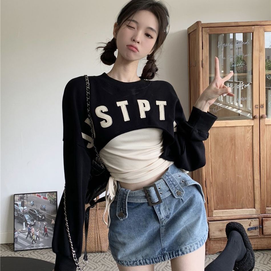 COZOK Bộ Áo Dài Tay + Áo Khoác Sát Nách Dáng Ôm Gợi Cảm Thời Trang Cho Nữ