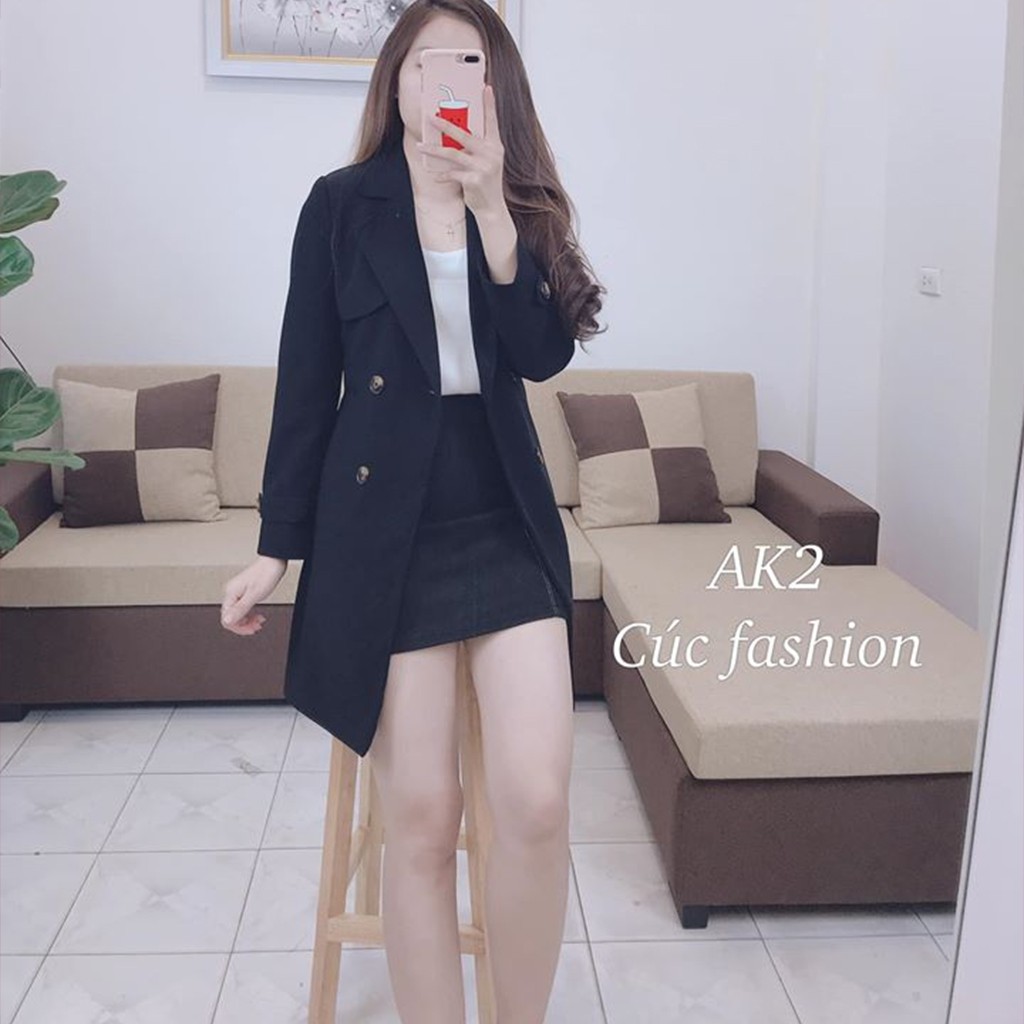 Áo mangto kaki nữ dáng ngắn công sở cao cấp Cúc Fashion AK2 mangto đai dập