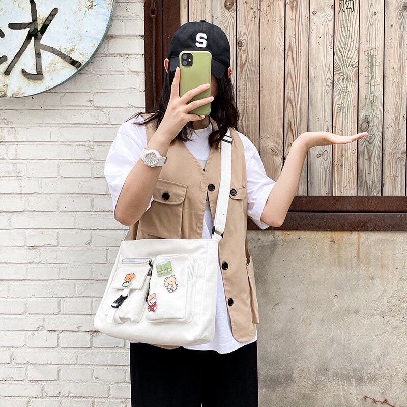 Túi đeo chéo nam nữ phong cách Hàn Quốc chất vải canvas dày dặn đa họa tiết unisex-Hazis Store