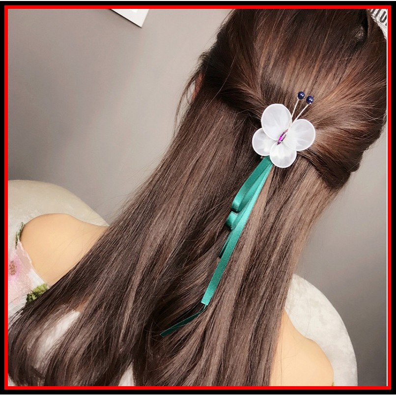 Dây buộc tóc, dây chun hoạ thiết hình bông hoa có dây ruy băng Phong cách Hàn Quốc ngọt ngào, dễ thương - Cột tóc CT05